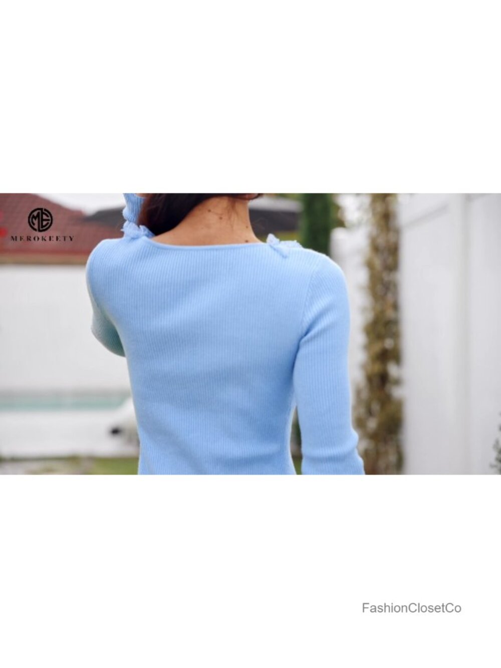 Women's Long Sleeve Ruffle Trim Bodycon Sweater Dress Fall Midi - Picture 4 of 5